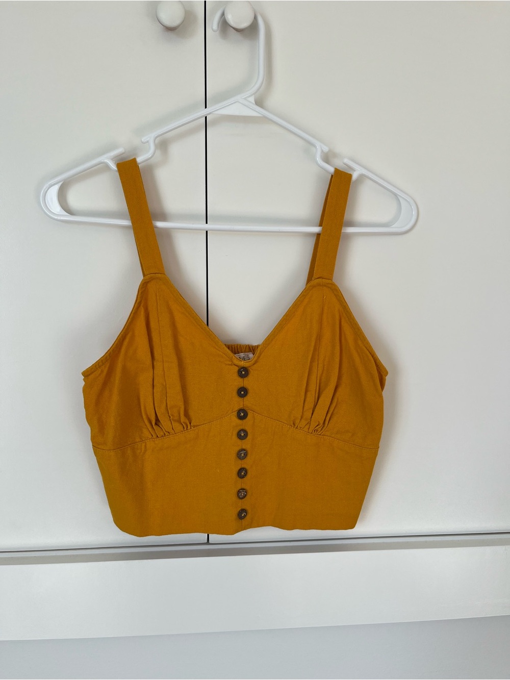 Mustard Button-Front Crop Top - Women